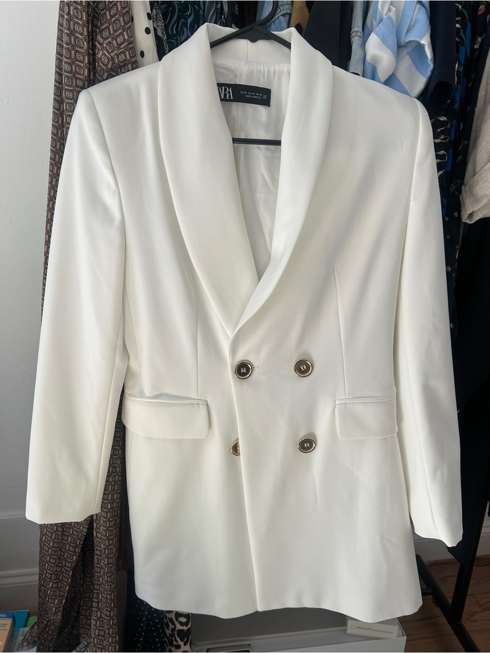 Zara Cream White Double-Breasted Mini Blazer Dress with Gold Buttons